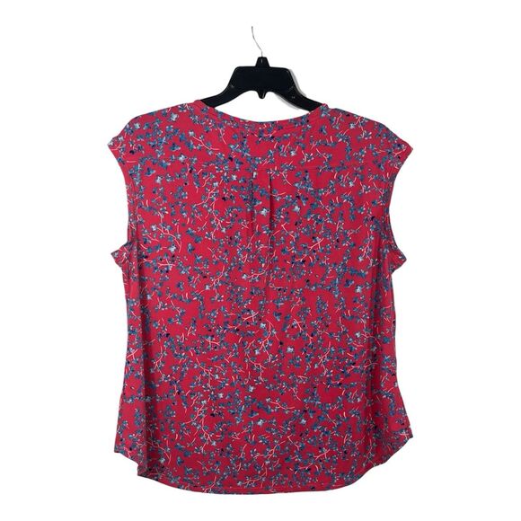 Elle Women Blouse XL Pink Blue Floral Short Sleeve Jersey Knit Stretch - Picture 2 of 8